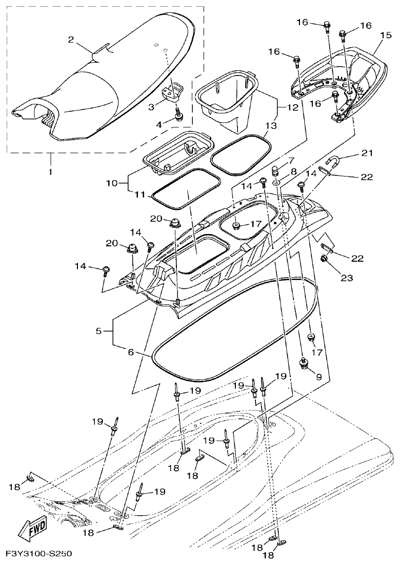 Yamaha EX1050B-S(F3Y36GAB6GA2 SEAT & UNDER LOCKER parts diagram